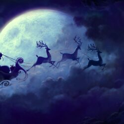 Wallpapers Santa Claus, Reindeer Chariot, Full moon, HD, Celebrations