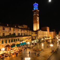 Wallpapers night, lights, tower, home, area, Italy, Verona image for