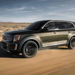 Wallpapers road, sand, machine, speed, SUV, Kia Telluride image for