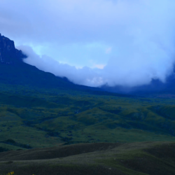 Clouds on the top of Mount Roraima in the evening in Canaima