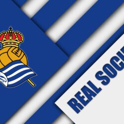 Download wallpapers Real Sociedad FC, blue white abstraction, San
