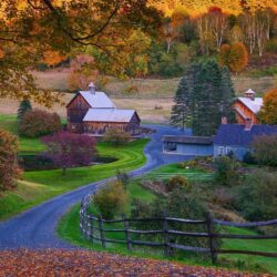 Landscapes: Usa Autumn Nature Roads Vermont Village Wallpapers