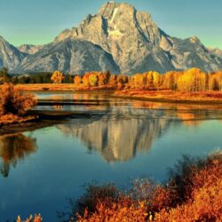 Grand Tetons National Park Curve River Forest With Yellow Leaves