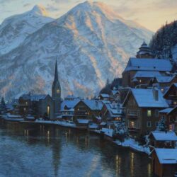 Salzburg Tag wallpapers: Beautiful Alpine Village Night Mountains