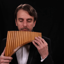 Talented Musician Play Pan Flute Romanian Instrument Man Performing