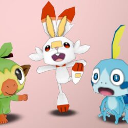 Low poly Grookey, Scorbunny, and Sobble