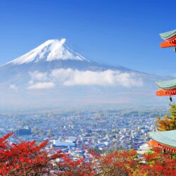 View Of Mount Fuji From A Red Pagoda, Tokyo UHD 4K Wallpapers