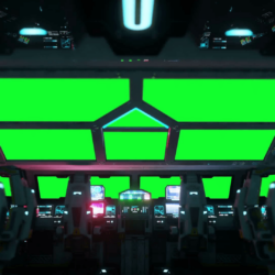 space ship futuristic interior. Cabine view. Green screen footage