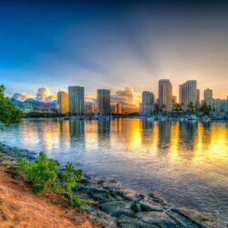 Wallpapers Hawaii Honolulu HDR Sunrises and sunsets Bay Coast Cities