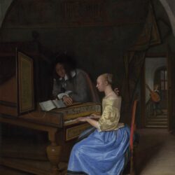 A Young Woman Playing A Harpsichord To A Young Man