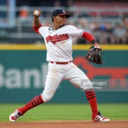 Shortstop Francisco Lindor of the Cleveland Indians throws the ball