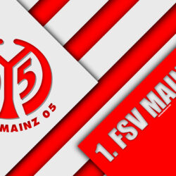 Download wallpapers FSV Mainz 05, 4k, red white abstraction