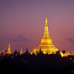 Golden Shwedagon Pagoda in Yangon at Dawn ~ Myanmar