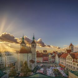 Wallpapers rays, church, Germany, houses, Regensburg, square