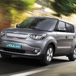 Silver Kia Soul EV electric vehicle in motion wallpapers and image