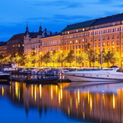 Wallpapers Finland Houses Rivers Yacht Helsinki Night Cities Image