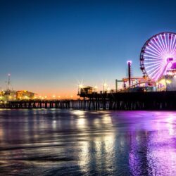 Wallpapers Santa Monica, pier, ferris wheel, night, lights, sea