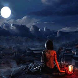 Girl With Tatto Full Moon Wallpapers Wallpapers