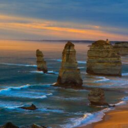 Sunset Coastline Ocean Sea Great Ocean Road Australia Victoria