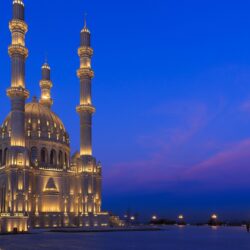 Download Heydar Mosque, Azerbaijan Baku, Lights, Night