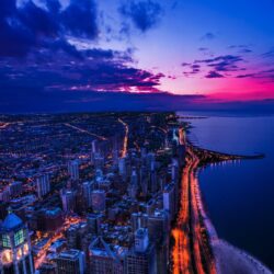 Download Usa, Chicago, Sunset, Cityscape, Road, Lights