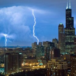 USA Chicago Illinois city skyscrapers lightning photo National