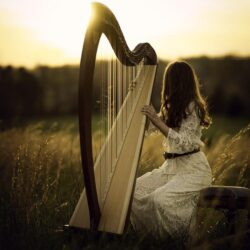 Wallpapers girl, light, harp image for desktop, section музыка