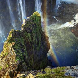 Wallpapers height, waterfall, cliff, rainbow, water, victoria falls