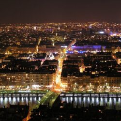 Night panorama of the city of Lyon, France wallpapers and image