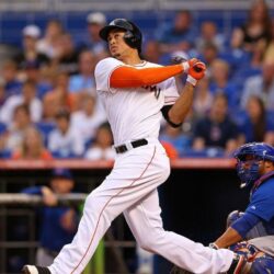 Giancarlo Stanton in Chicago Cubs v Miami Marlins
