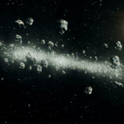 Beautiful Flight Through Asteroid Belt in Open Space. Asteroids