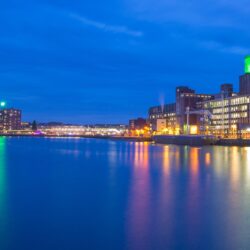 Night, Harbor, Rotterdam, Reflection, illuminated, reflection free
