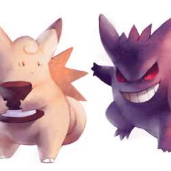 Clefable and Gengar by purplekecleon.deviantart on @deviantART