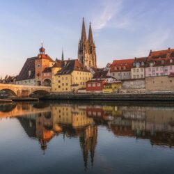Wallpapers Germany Regensburg Bridges Reflection Rivers Cities