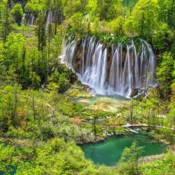 Trees waterfalls cascades National Park Plitvice Lakes Croatia