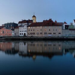Regensburg, Germany, City, Reflection, River, Sunset, Multiple
