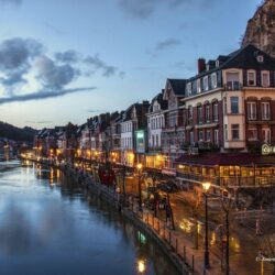 Wallpapers Belgium Houses Sky Dinant Canal Night Street lights