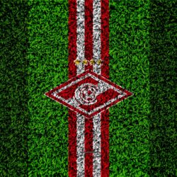 Download wallpapers FC Spartak Moscow, 4k, logo, grass texture