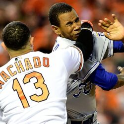 WATCH: Manny Machado charges mound after HBP, brawls with Yordano