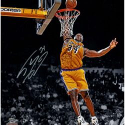 Shaquille O’Neal signed Lakers Dunk in Gold Photo
