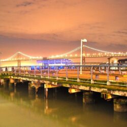 Oakland bay bridge from a pier in frisco wallpapers