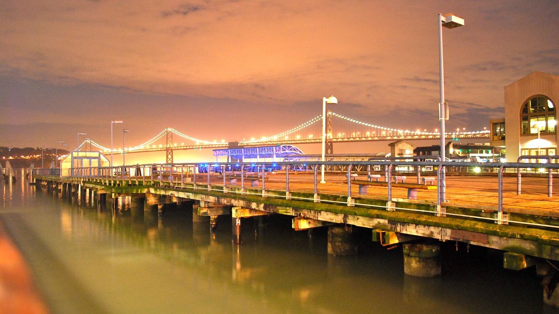 Oakland bay bridge from a pier in frisco wallpapers in High Quality