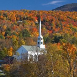 Religious: Church Stowe Vermont Autumn Tower Colors Fall Trees