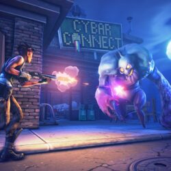 Fortnite Game Shooter Zombie Gun Night Street Moon Art