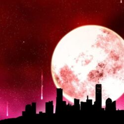 Super Moon Shiny Space Behind Building Outline iPhone 8 Wallpapers