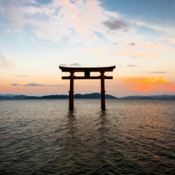 Wallpapers the sky, landscape, the ocean, gate, Japan, Japan, torii