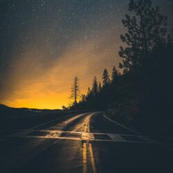 Download wallpapers road, slope, turn, sunset, twilight