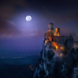 nature, Landscape, Castle, Night, Guaita Fortress, San Marino