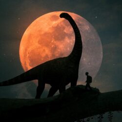 Download wallpapers silhouettes, dinosaur, planet, photoshop