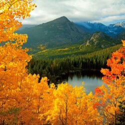 Forest: Rocky Mountain National Park Autumn Blue Lake Red Snowy